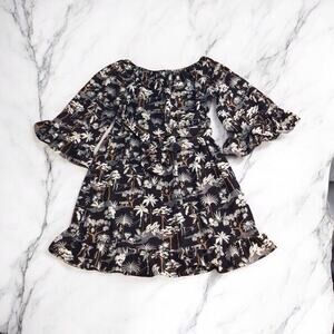 H&M Jungle Print Dress Size 10 Black Brown Leopard Palm Trees Birds NWT